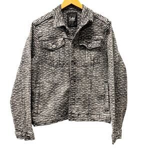 Switch Remarkable Jacket Mens Large Trucker Gray Black Textured Denim Button Up